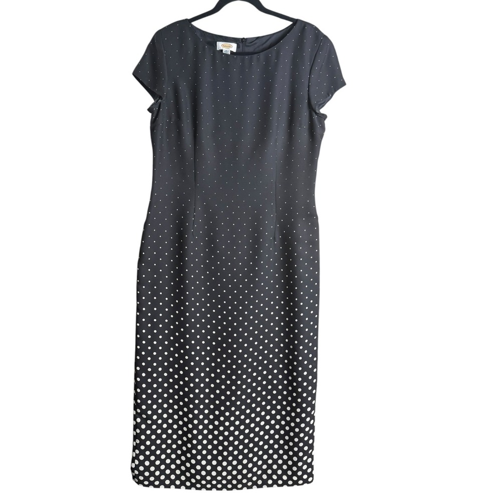 Talbots Polka Dot Sheath Maxi Dress Womens 12 Black White Cap Sleeve Lightweight